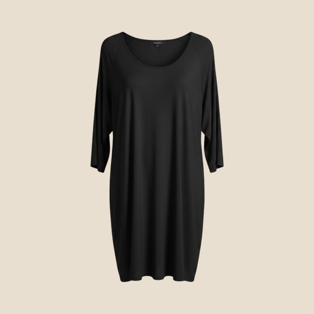 24seven Comfort Apparel Womens 3X Black Tunic Dress 3/4 Sleeve Scoop Neck New - Picture 1 of 14